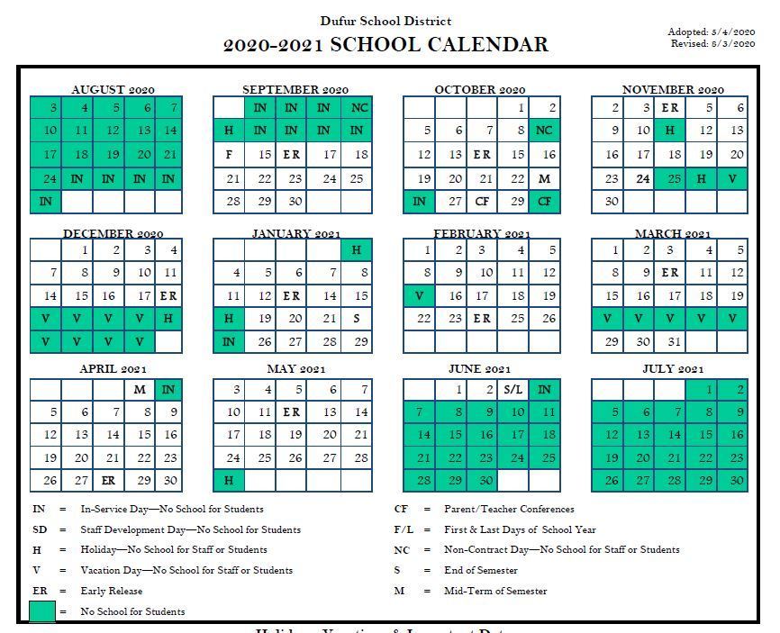 Dufur School District Calendar 2024-2025