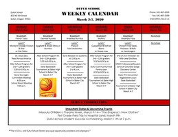 Weekly Calendar for March 2nd