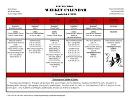 Weekly Calendar for March 9th - 13th