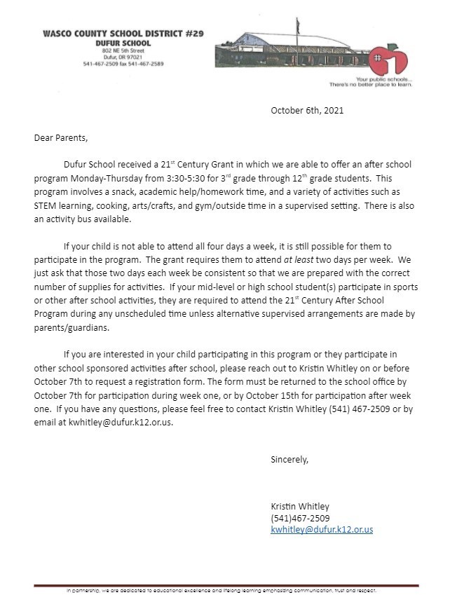 Afterschool Letter
